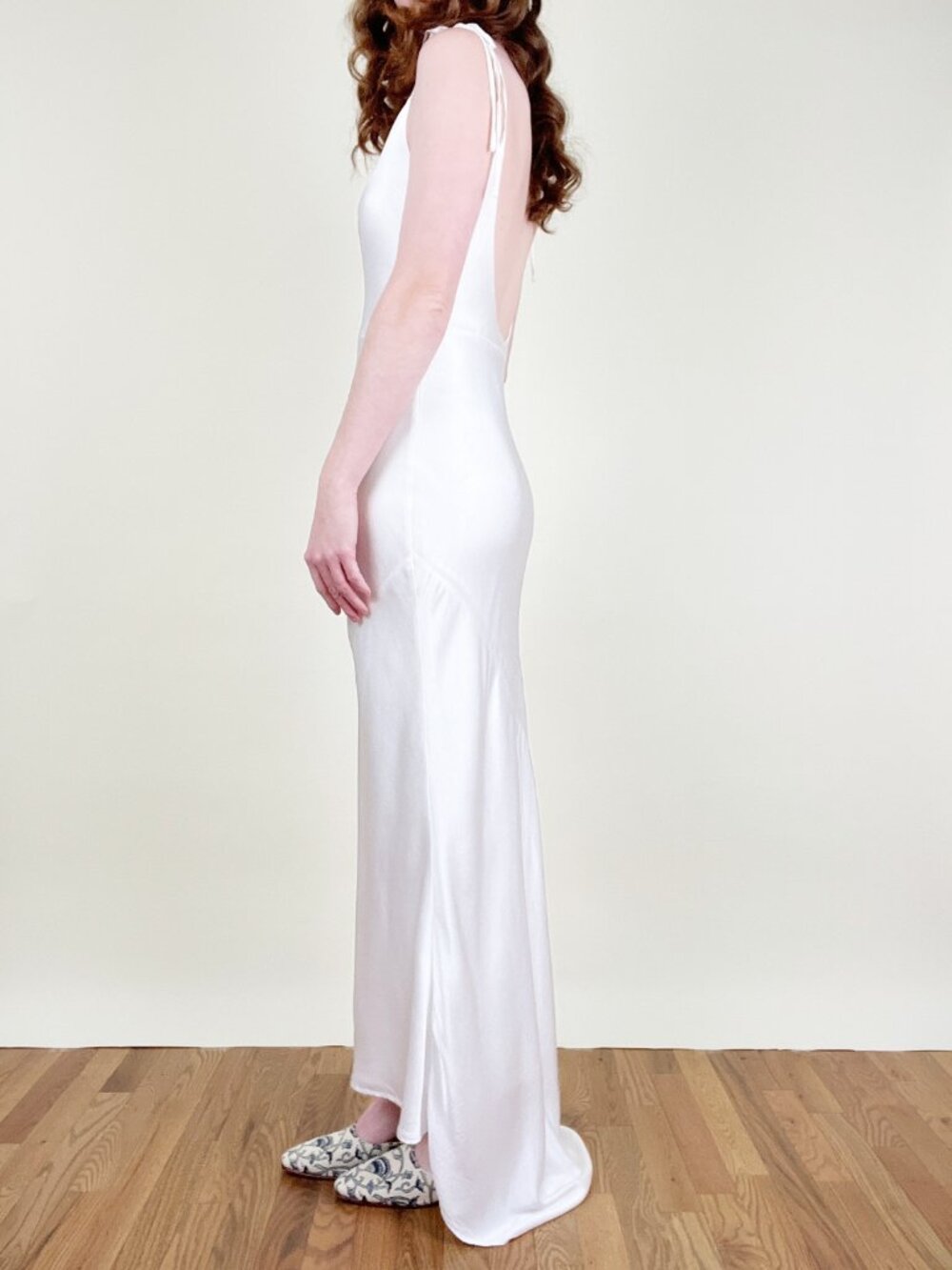 Vintage Slip Wedding Dress Gown Low Back Sleeveless Thin Straps Bias Cut 1990's - Picture 4 of 10